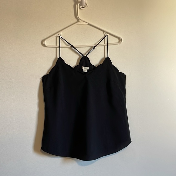 NWT J.Crew Scallop Tank Top 4 Black Loose Racer Contemporary Neutral Classy - Picture 2 of 12